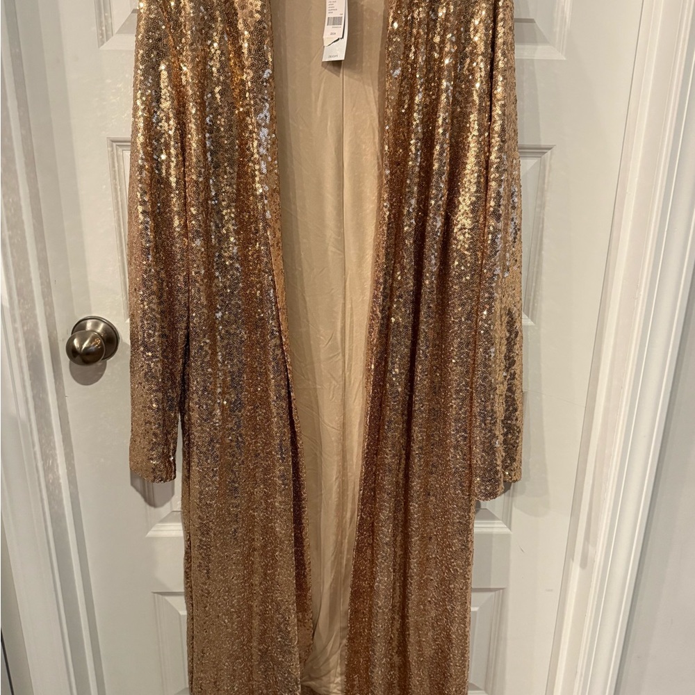 Lane Bryant Gold Sequin Long Cardigan - Picture 3 of 4